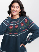 Floral Jacquard Color Contrast Pullover