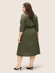 Plain Half Zip Flap Detail Tab Sleeve Dress