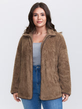Furry Textured Color Contrast Pockets Jacket
