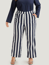 Striped Print Elastic Waist Woven Pants