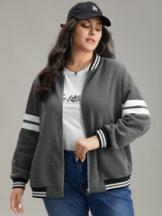 Striped Patchwork Contrast Pocket Zipper Bomber Jacket