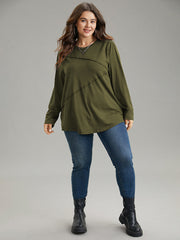 Solid Pleated Round Neck T-shirt