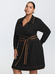 Supersoft Color Contrast Belt Sweater Dress