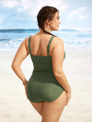 Solid Buckle Detail Tie Knot One Piece Swimsuit