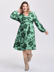 Floral Print Neck-Tie Tiered Midi Dress