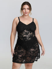 Sheer Floral Lace V-Neck Lounge Dress