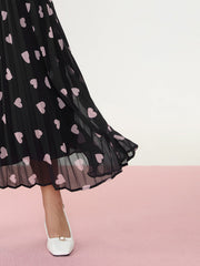Heart Mesh Pleated Maxi Skirt