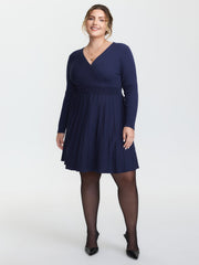 Supersoft Wrap Neck Cinched-Waist Sweater Dress