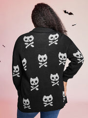Skull Print Shawl Collar Knit Cardigan