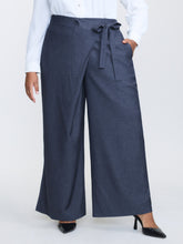 Asymmetrical Belted Denim-Like Pants