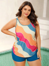 Wavy Color Block Side Drawstring Swim Top