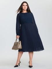 Sheer Polka Dots Pleated Midi Dress
