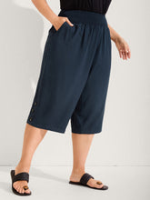 Shirred Waist Solid Straight-Leg Pants