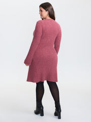 Textured Waist-Defining A-Line Sweater Dress