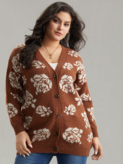 Anti-Pilling Floral Print Drop Shoulder Cardigan