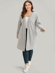 Plain Pocket Texture Open Front Kimono