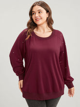 Solid Pearls Beaded Raglan Sleeve Drop Shoulder Sweatshirt