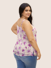 Floral Print Ruched Split Hem Cami Top