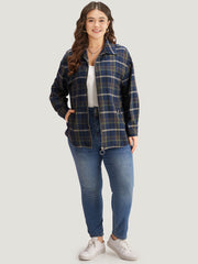 Plaid Lapel Collar Pocket Zipper Fly Coat