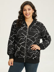 Halloween Geometric Graphic Pocket Zipper Elastic Cuffs Jacket