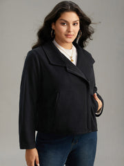 Solid Lapel Collar Zipper Jacket