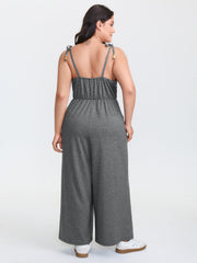 Shoulder-Tie Stretchy Beaded Neckline Jumpsuit