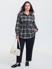 Plaid Print Adjustable Waist Button-Down Shirt