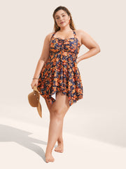 Bandana Print Knotted Asymmetrical Hem Swim Dress