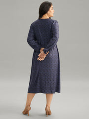 Geometric Elastic Waist Pocket Gathered Dress