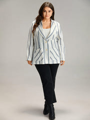 Striped Suit Collar Pocket Blazer