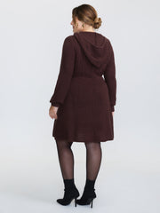 Textured Hooded Cinched-Waist Sweater Dress