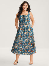 Floral Print Shirred Waist Midi Dress