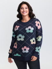 Floral Color Gradient Round Neck Pullover