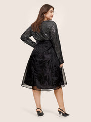 Sequin Mesh Patchwork Wrap Belted Dress