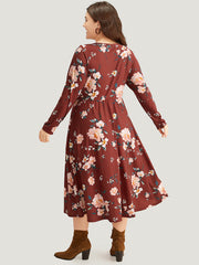 Floral Pocket Ruched Elastic Waist Dress