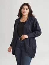 Solid Cable Knit Texture Arc Hem Dolman Sleeve Cardigan