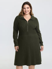 Zipper Front Fit and Flare Midi Sweater Dress