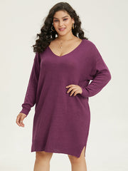 Plain Split Side Elastic Cuffs Sweater Dress