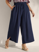Shirred Waist Curvy Hem Wide-Leg Pants