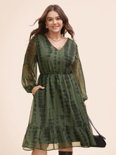 Geometric Mesh Lantern Sleeve Midi Dress