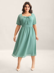 Chiffon Ribbon Collar Waist-Cinched Dress
