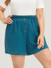 Plain Shirred Pocket Button Detail Shorts