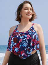 Floral Crossover Back Asymmetrical Tankini Top