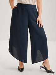 Sheer Lace Petal Hem Wide-Leg Pants