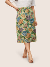 Floral Print Elastic Waist Pocket Split Hem Skirt