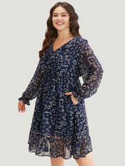 Geometric Pocket Ruched Mesh Dress