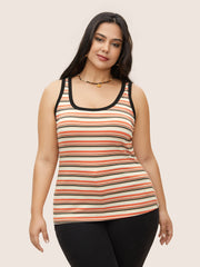 Stripes Print U Neck Contrast Trim Tank Top