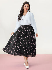 Heart Mesh Pleated Maxi Skirt