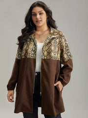 Snakeskin Print Patchwork Contrast Zipper Windbreaker
