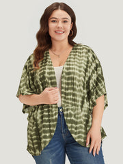 Tie Dye Ruffle Sleeve Asymmetrical Hem Kimono